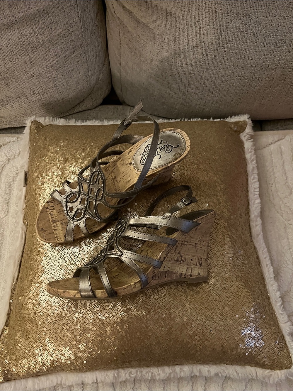 Unlisted Metallic Bronze Cork Wedge Sandals